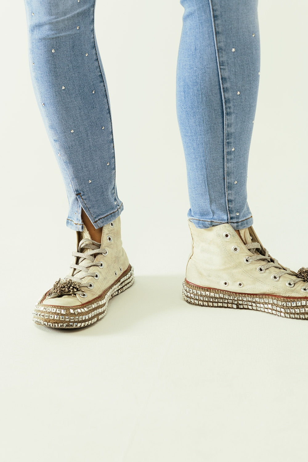 Five-Pocket Skinny Jeans In Stretch Denim With Strass Detail All Over
