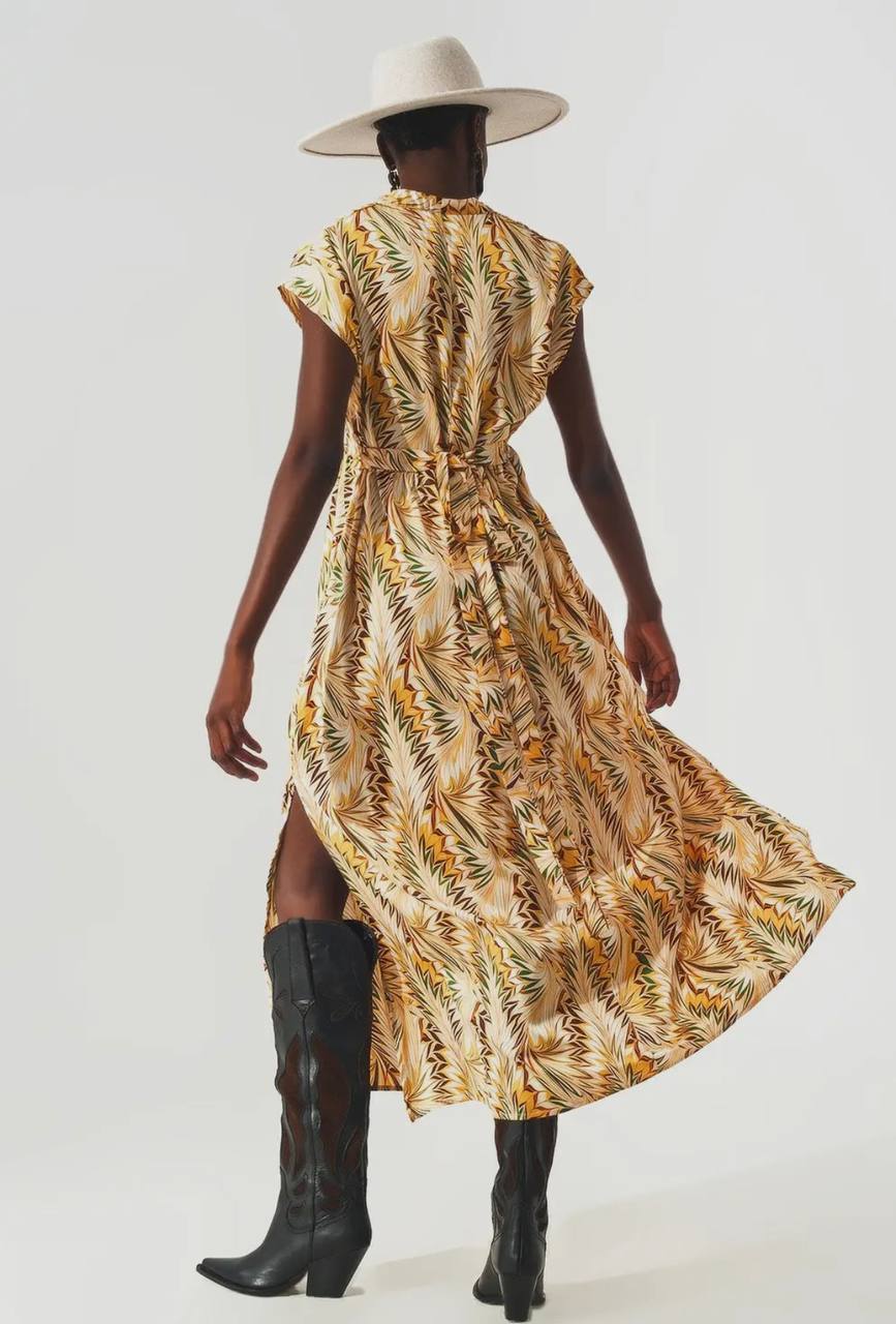 Wrap Dress with Short Sleeves in Retro Abstract Print