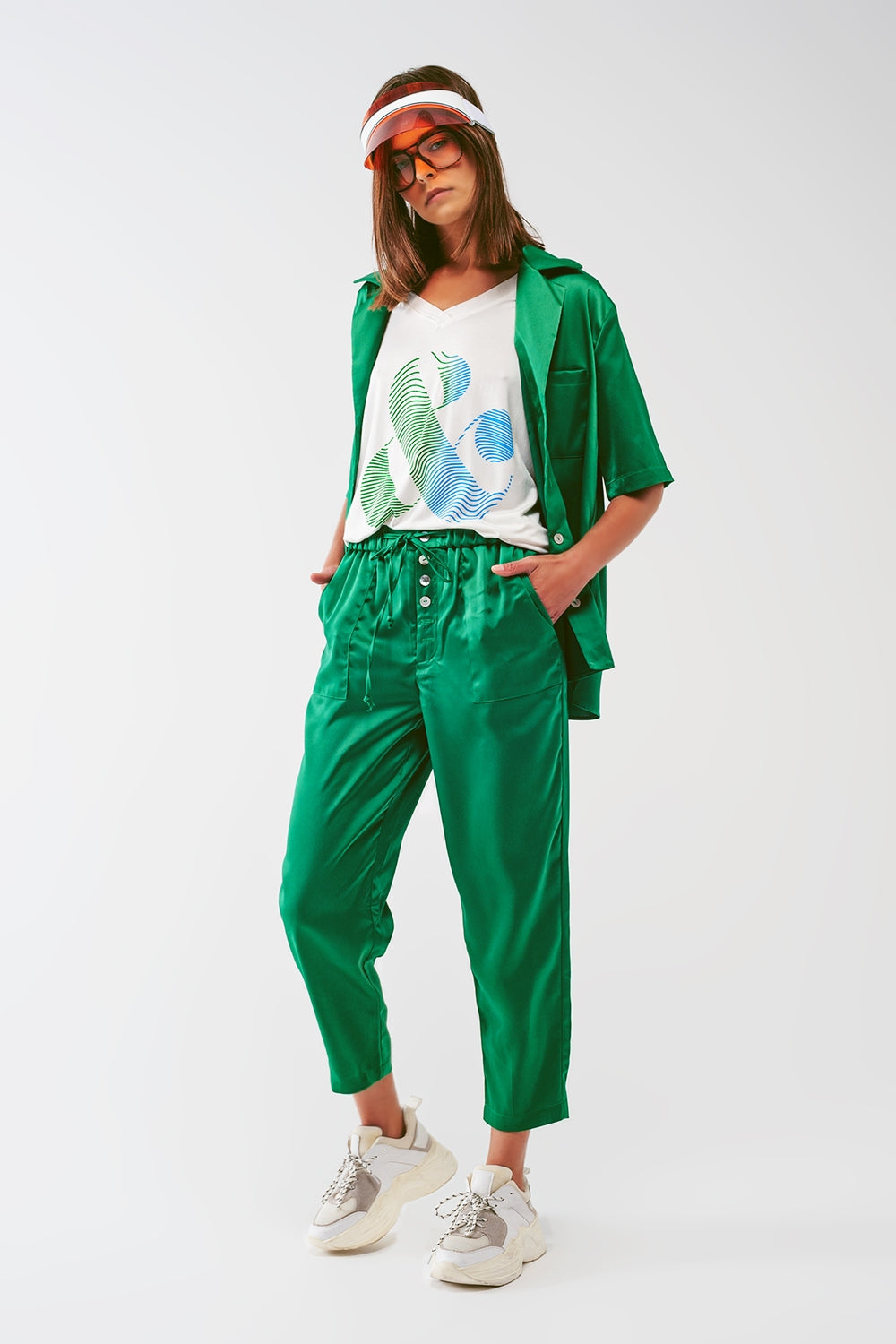 Satin Short Sleeve Shirt In Green