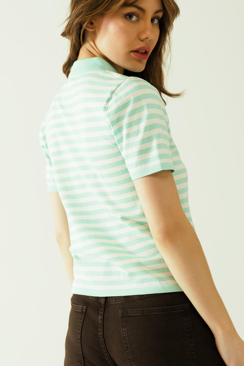 White Short Sleeves Polo Shirt with Stripes