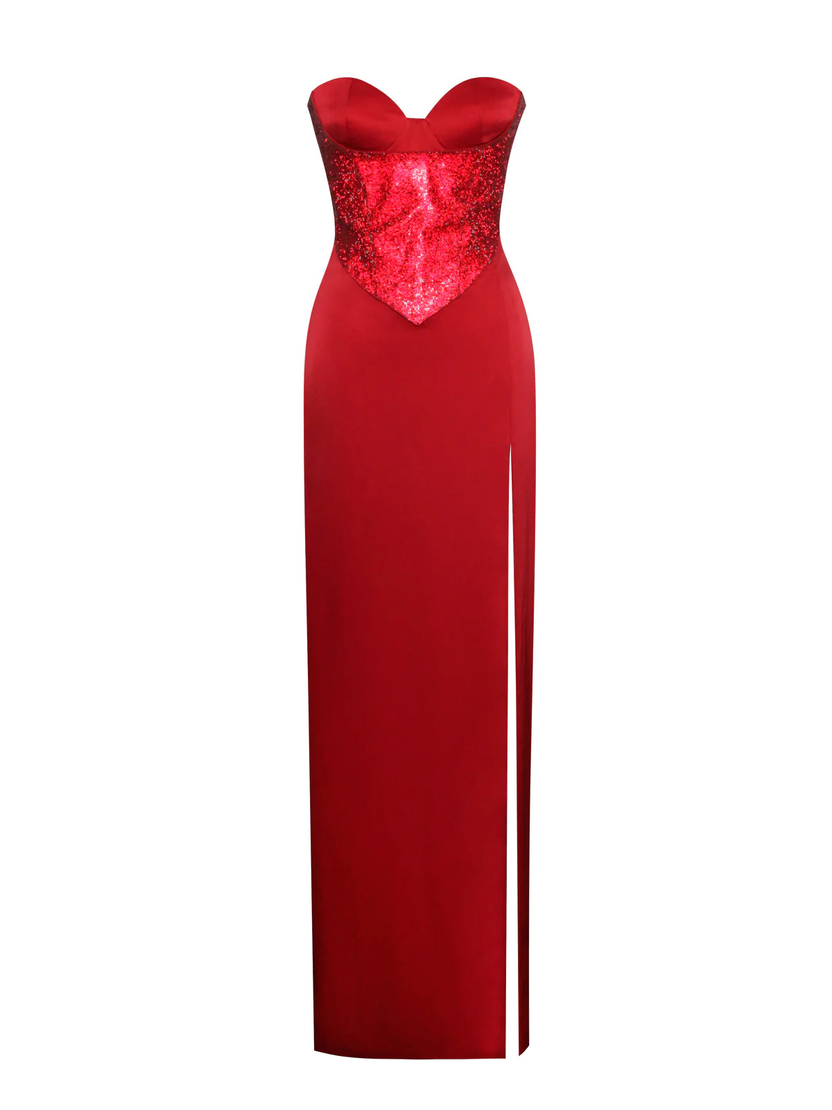 Kadesha Red Crystal High Slit Satin Corset Gown