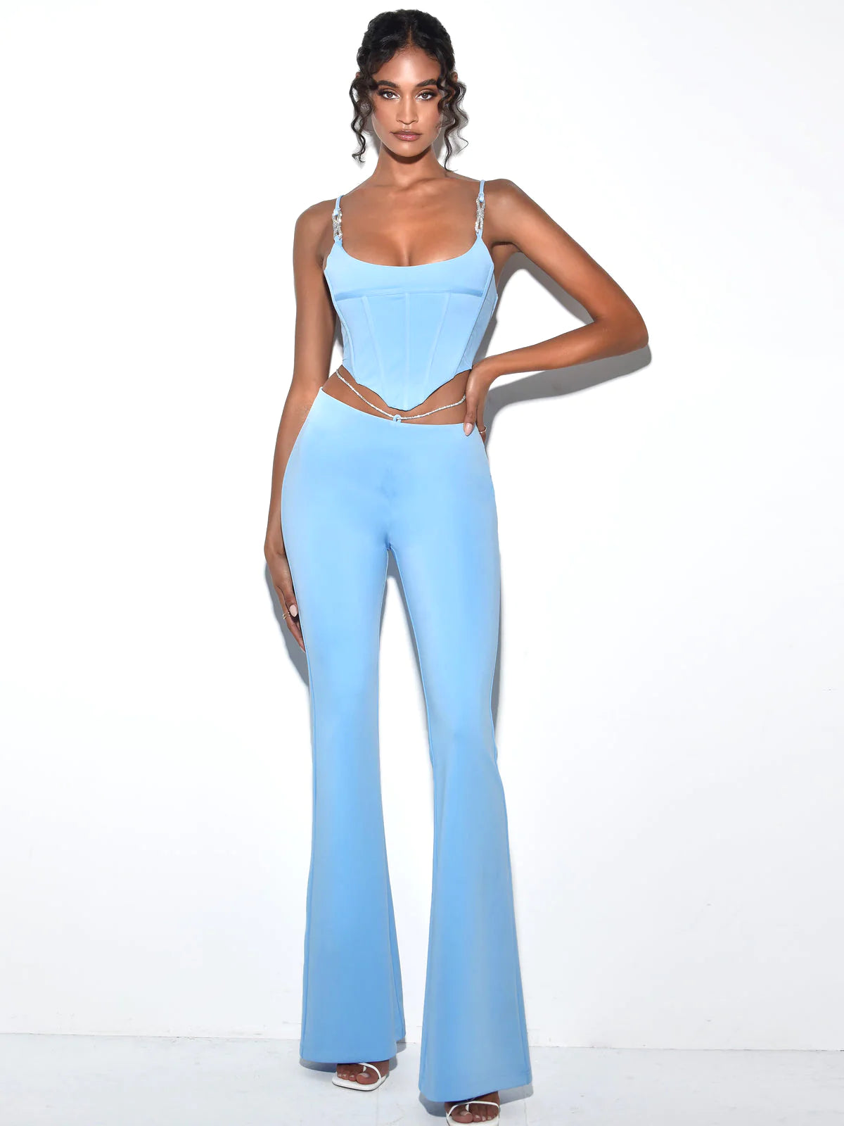 Tristyn Baby Blue Crystal Strap Corset Top