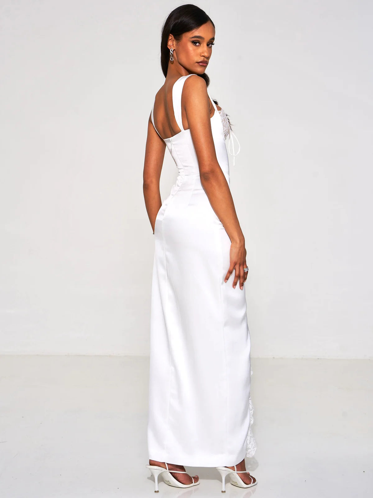Freddie White Lace Satin Maxi Corset Dress