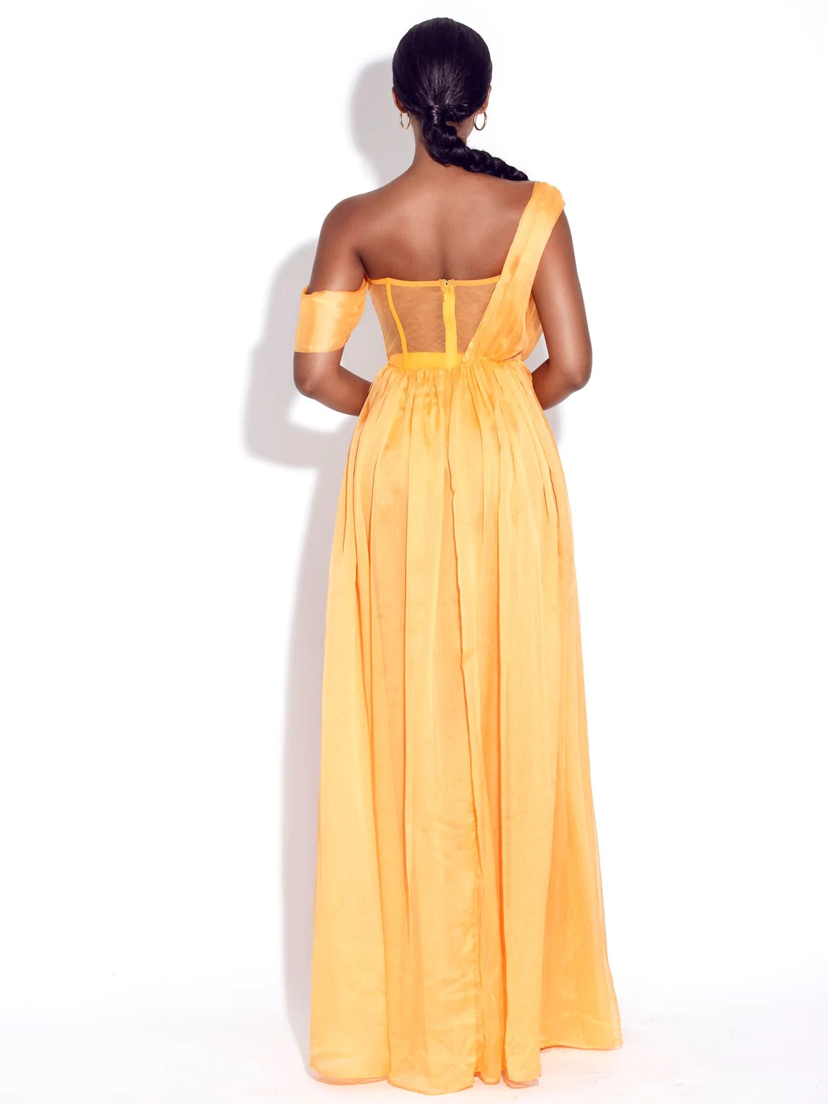 Back In Style Orange Chiffon Pleated Corset High Slit Maxi Dress