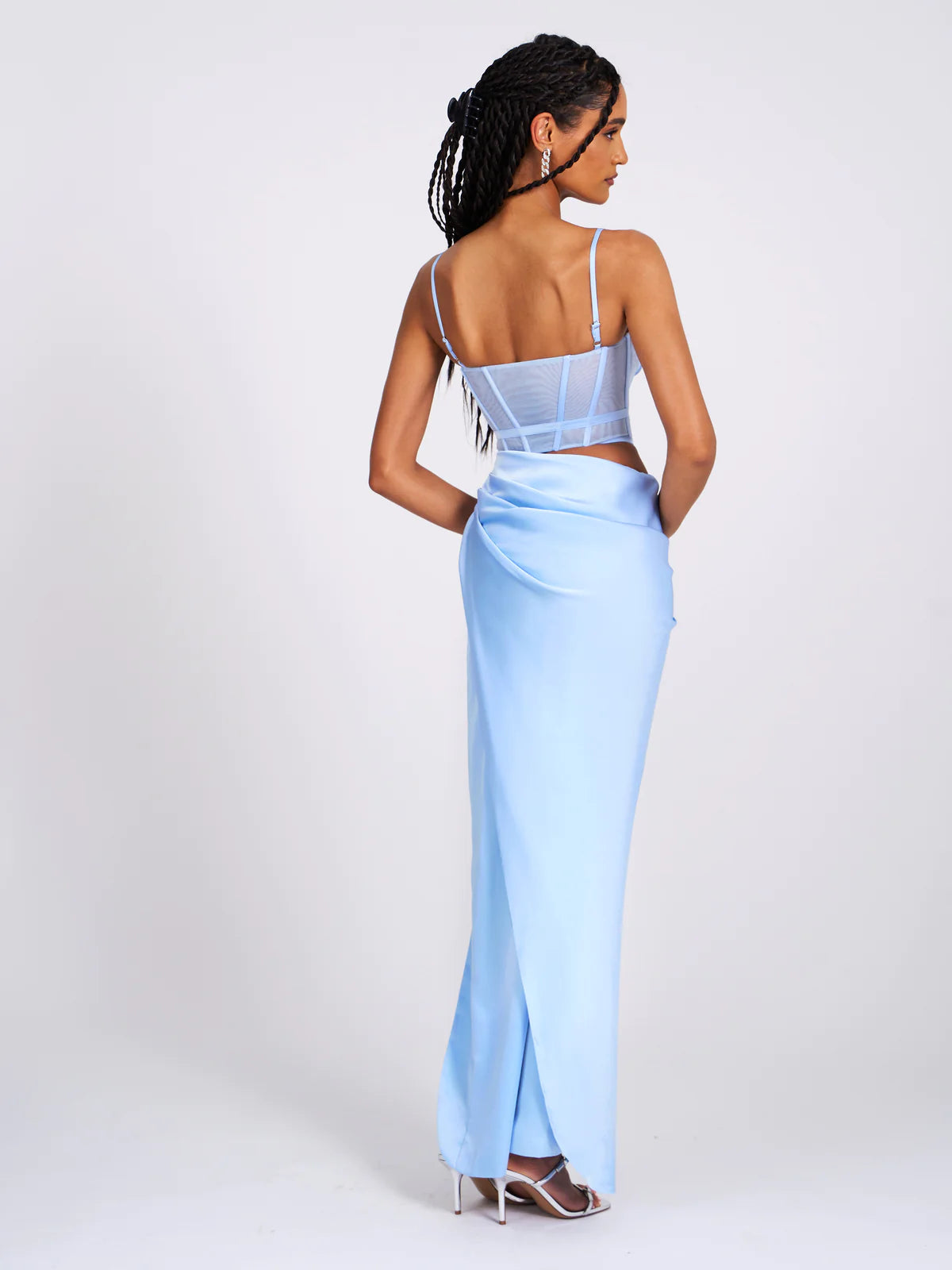 Addison Baby Blue Corset Cutout Satin Gown