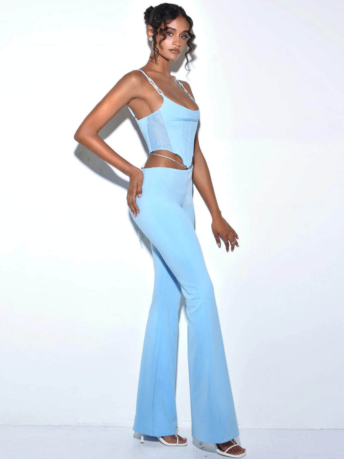 Tristyn Baby Blue Crystal Strap Corset Top