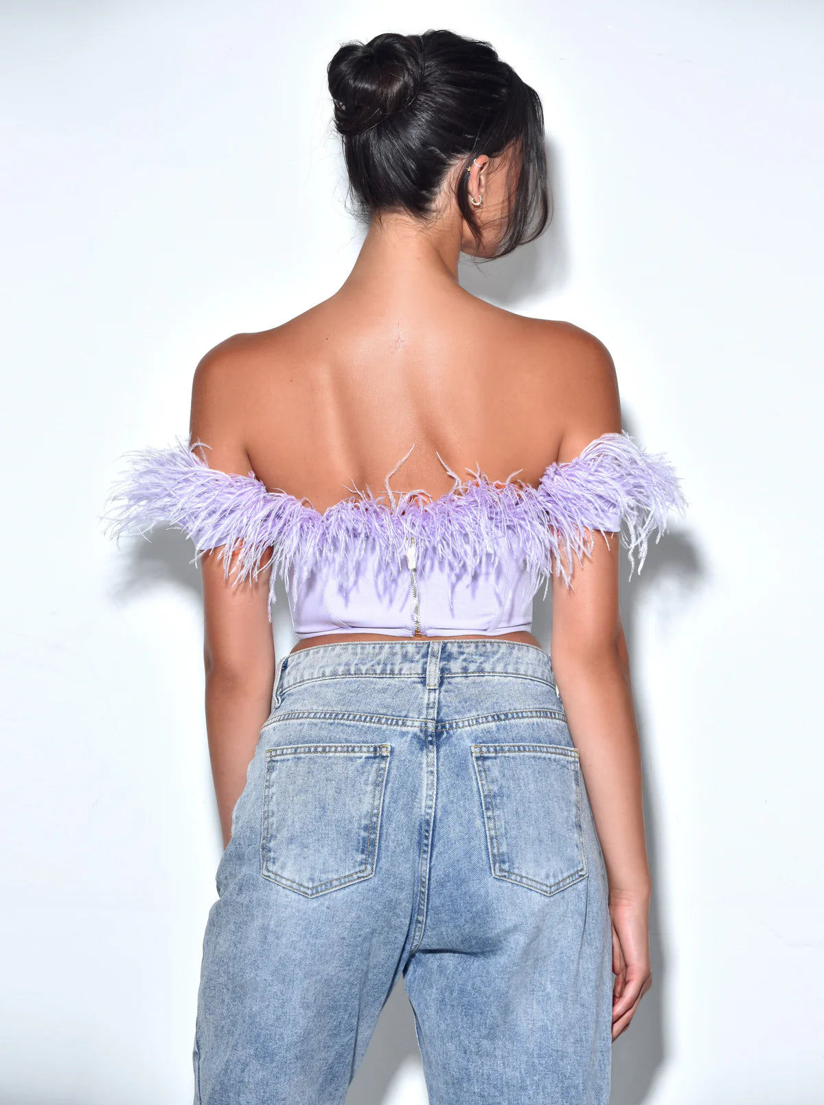 Oralia Lavender Feather Trim Corset Top