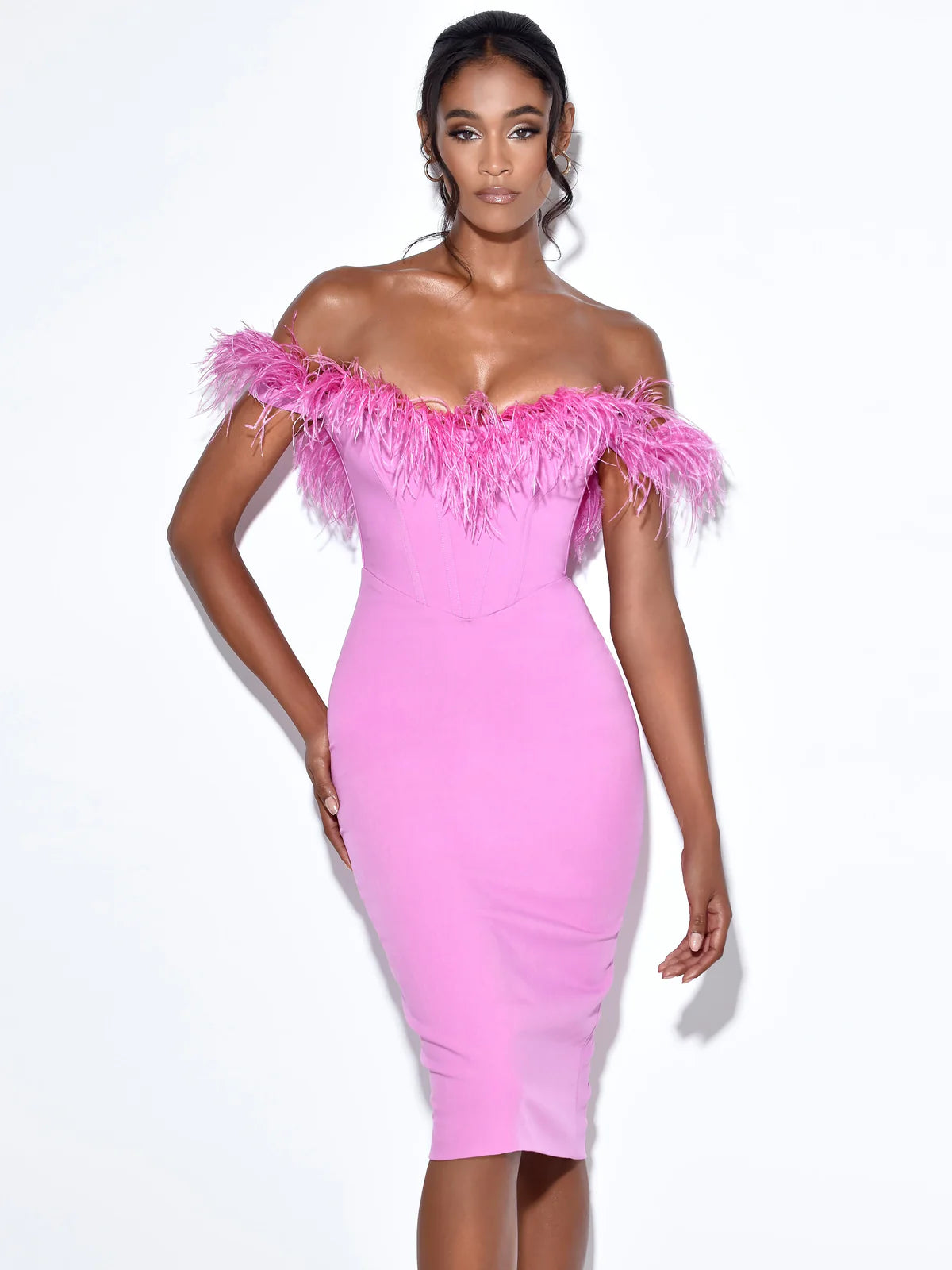 Ophelia Fuchsia Feather Corset Dress