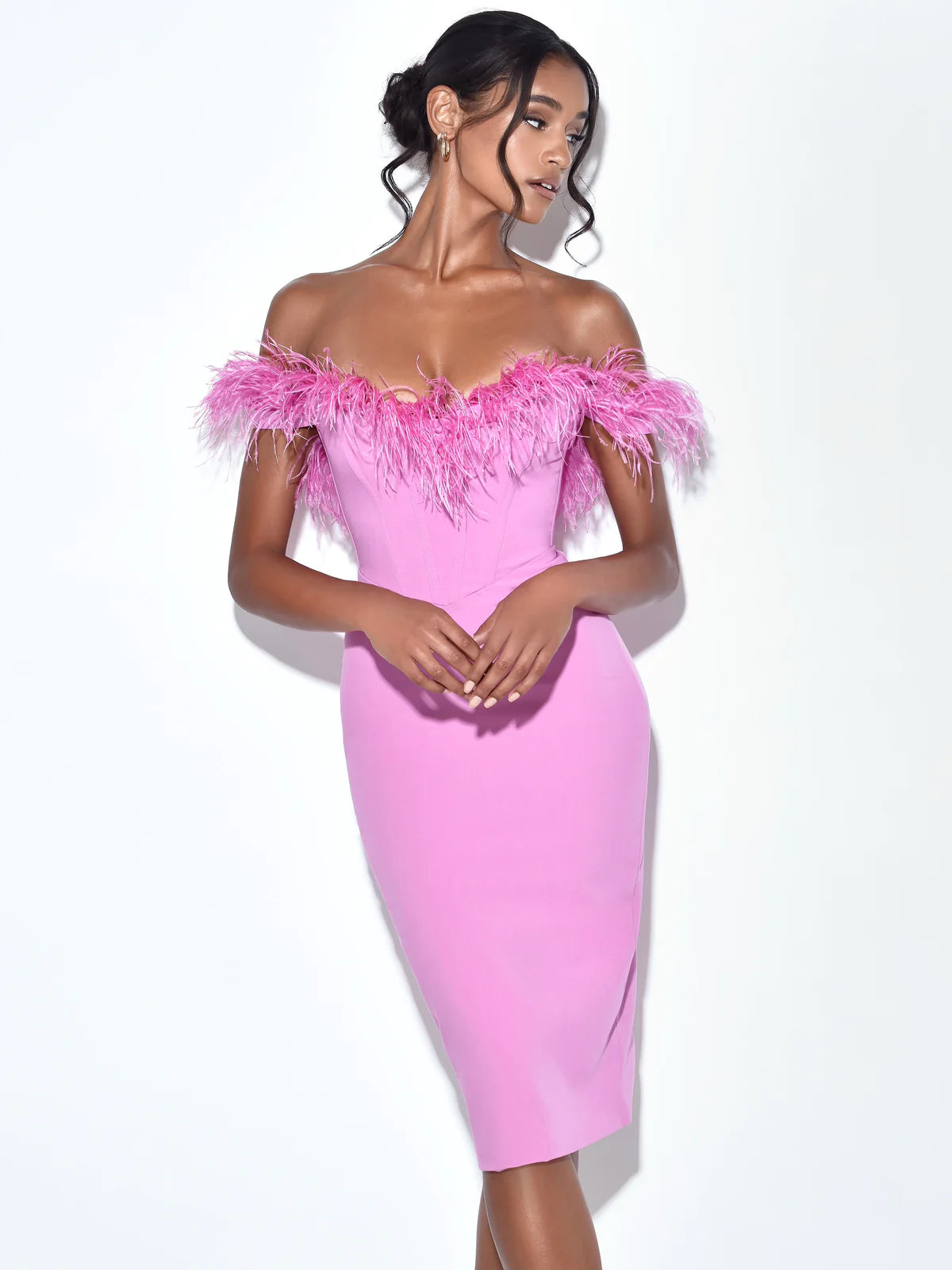 Ophelia Fuchsia Feather Corset Dress