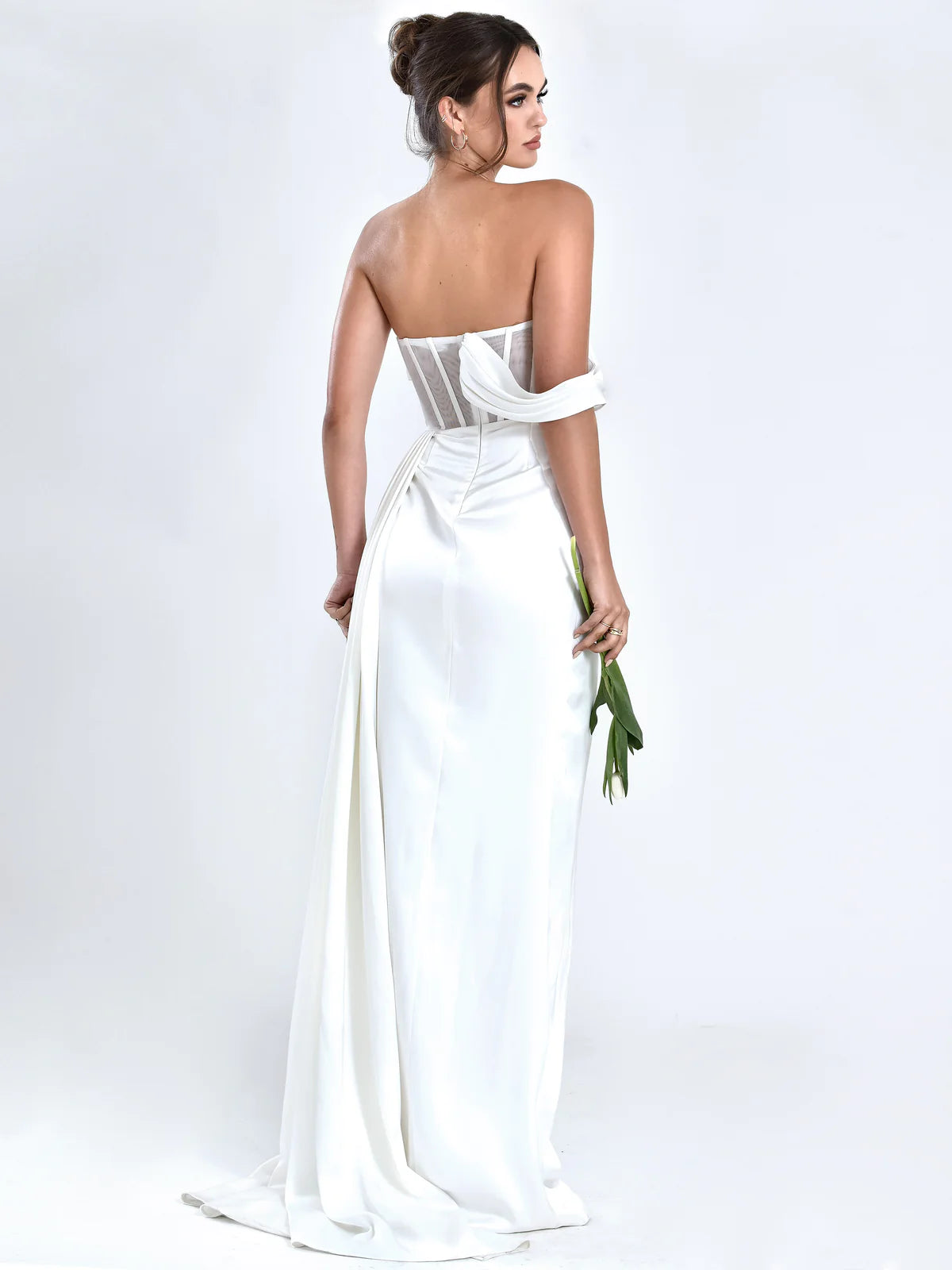 Rebeca White Satin High Slit Corset Gown