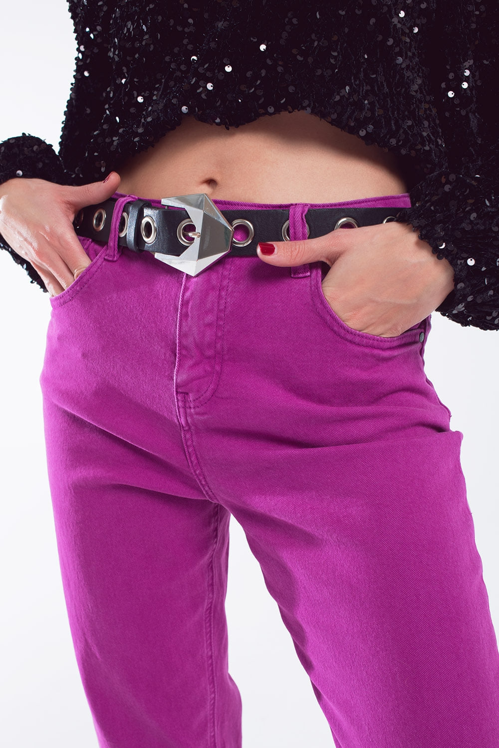 Cotton Mid Rise Slouchy Jean In Magenta