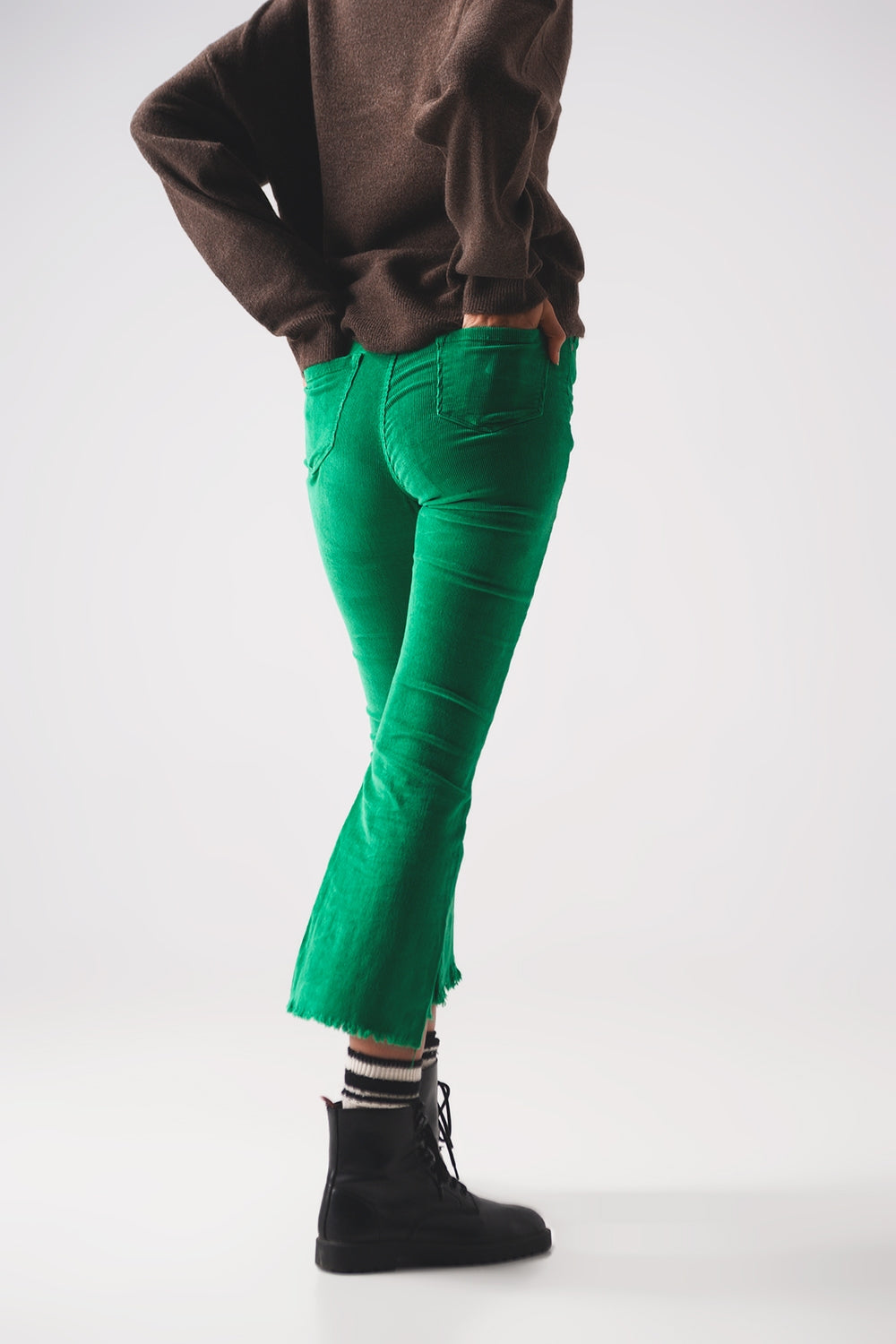 Flare Corduroy Pants In Bold Green