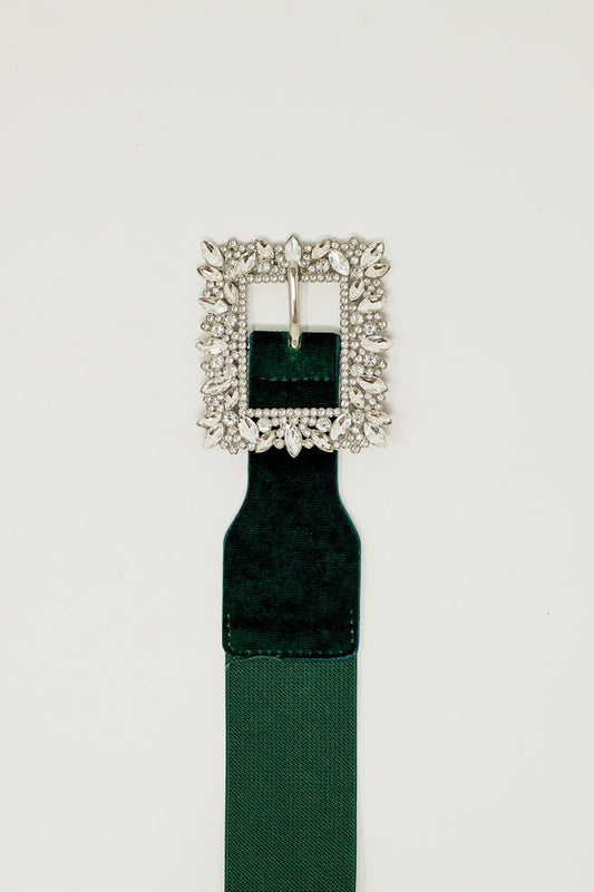 Green Belt With Rhinestones And Adjustable Elastic