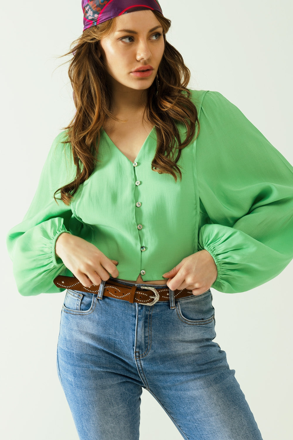 Green Blouse with Ballon Sleeves