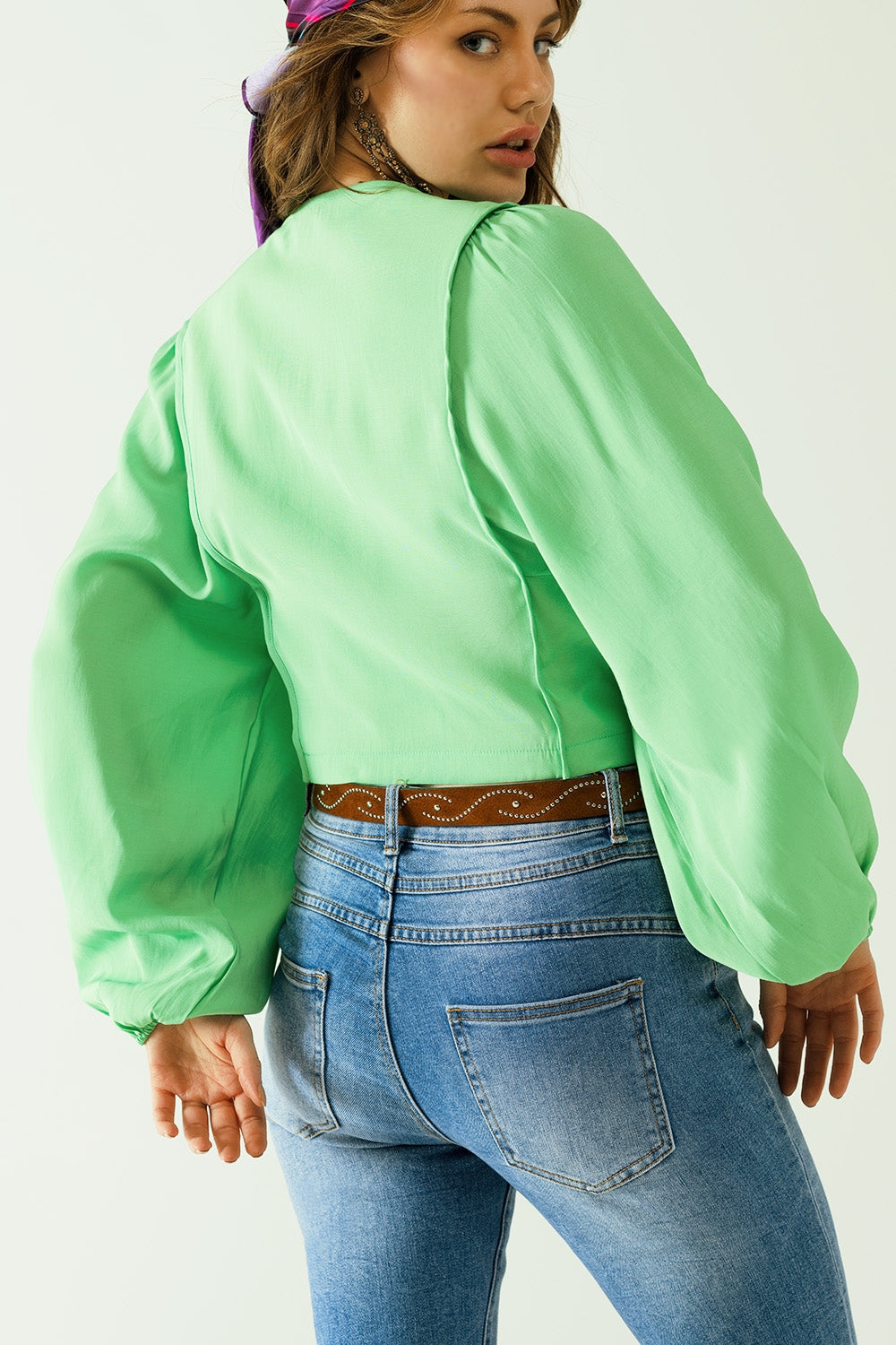 Green Blouse with Ballon Sleeves
