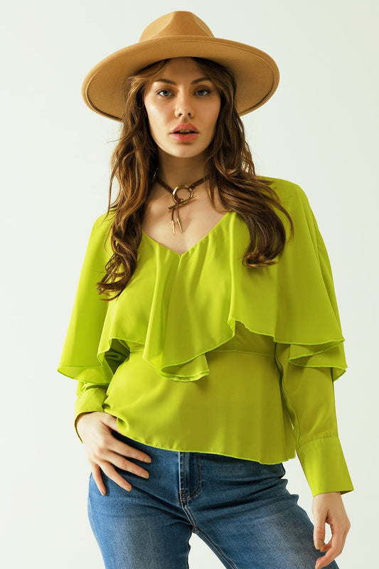 Green Long Sleeve Top with Bare Back