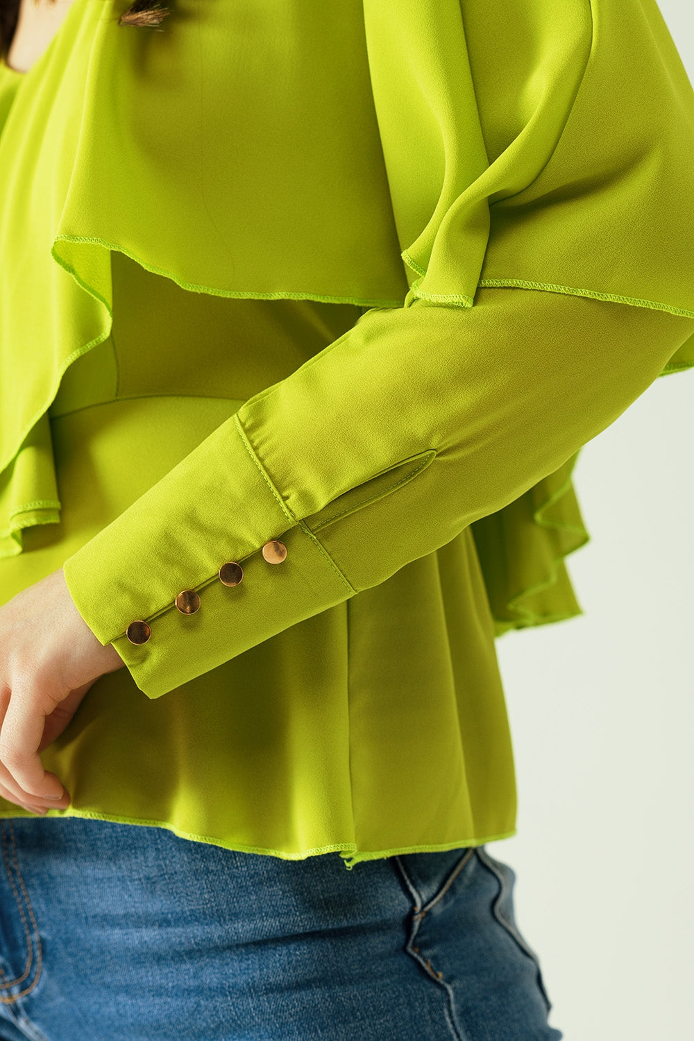 Green Long Sleeve Top with Bare Back