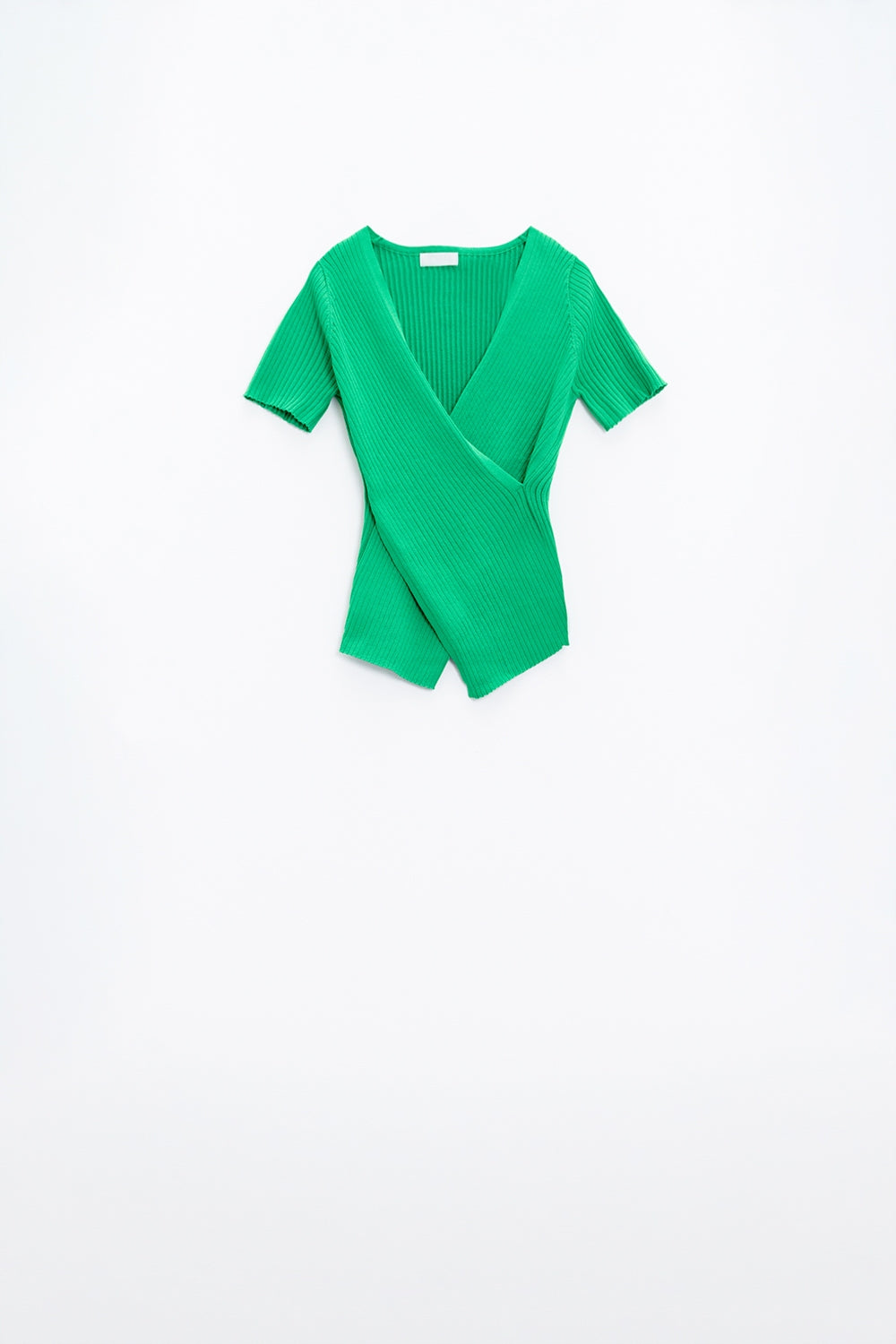 Green T-Shirt With Crossed Front And V-Neck