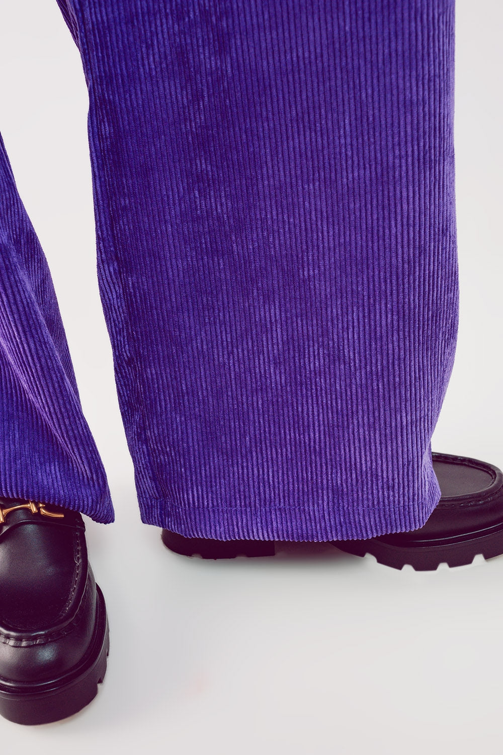 High Rise Straight Leg Pants In Purple Cord