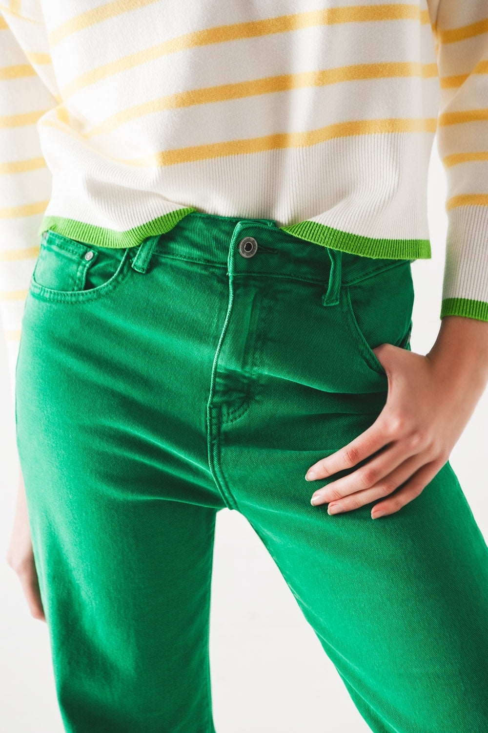 High Waisted Slouchy Mom Jeans In Green