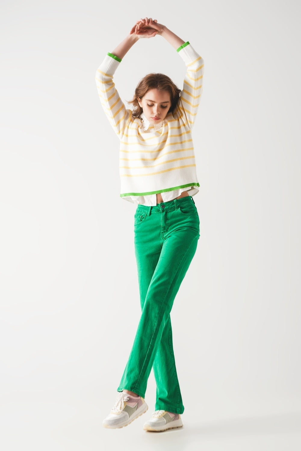 High Waisted Slouchy Mom Jeans In Green