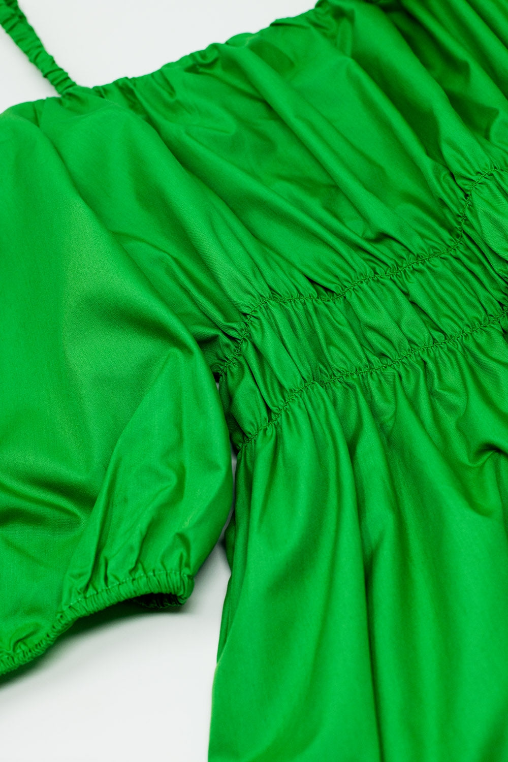 Midi Green Dress With Short Sleeves And Straps