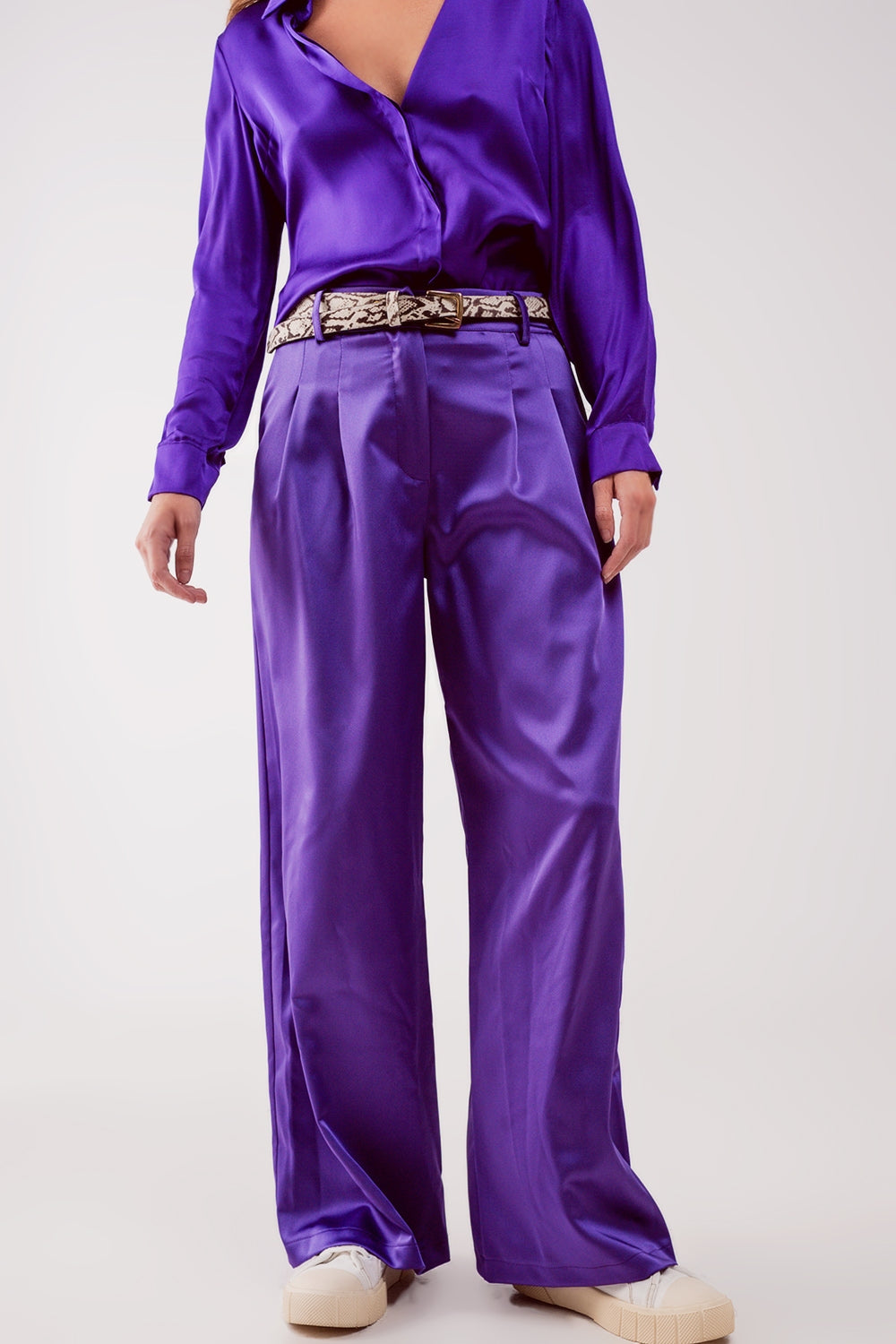 Palazzo Pleated Pants In Purple