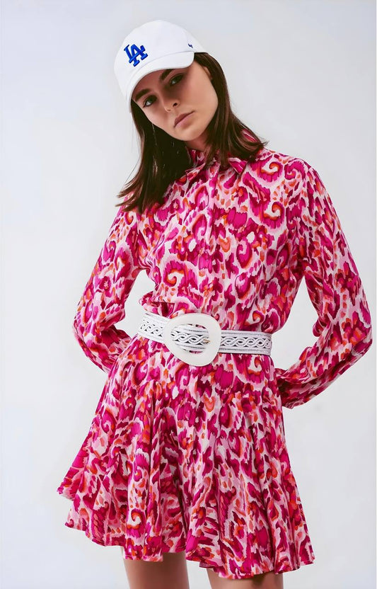 Pink Watercolor Print Dress