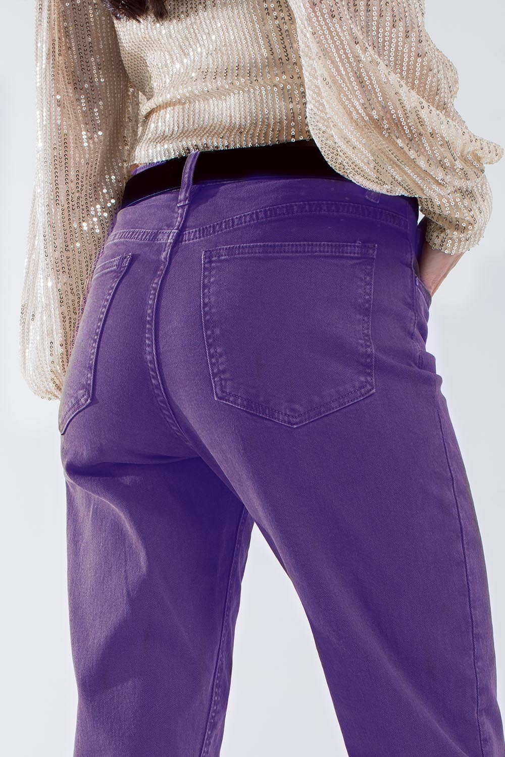 Purple Straight Leg Jeans With Hem
