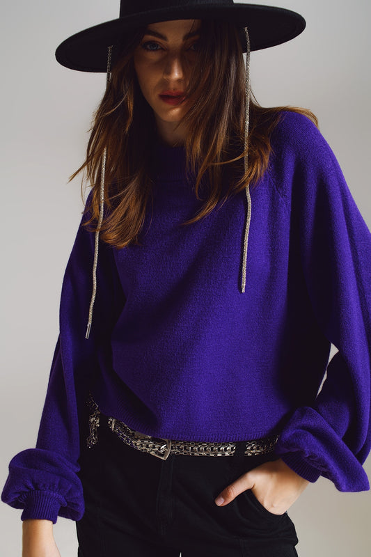 Relaxed Style Purple Jumper With Balloon Sleeves