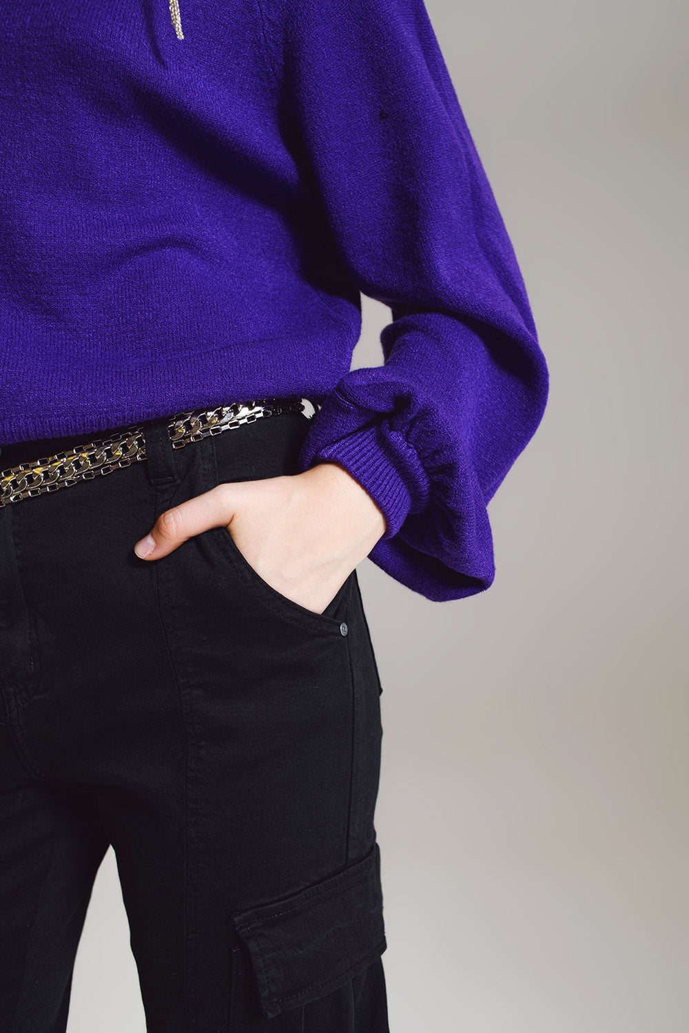Relaxed Style Purple Jumper With Balloon Sleeves