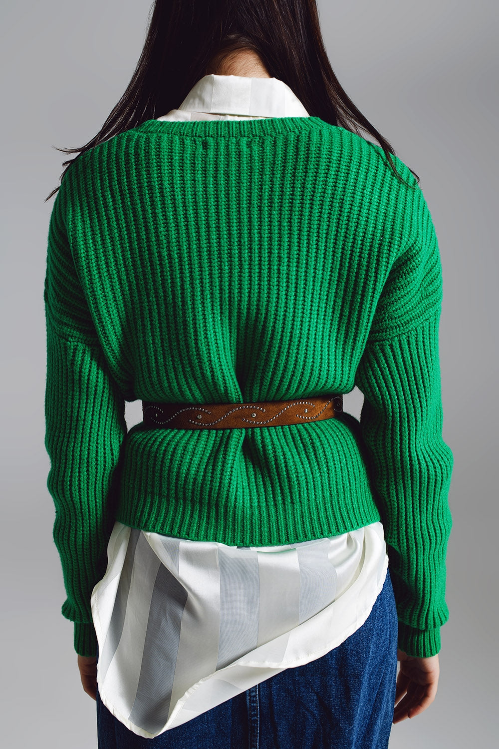 Relaxed Waffle Knit Jumper In Bright Green