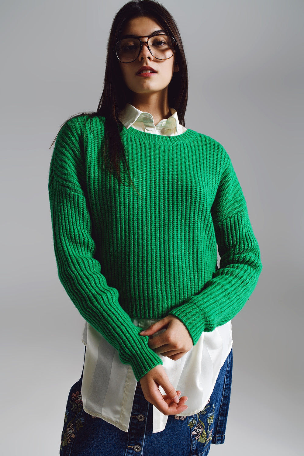 Relaxed Waffle Knit Jumper In Bright Green