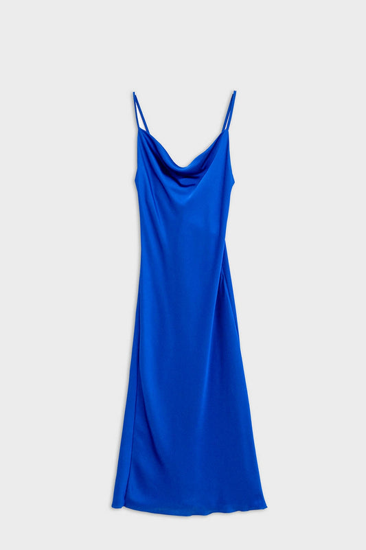 Satin Cami Strap Midi Dress In Blue