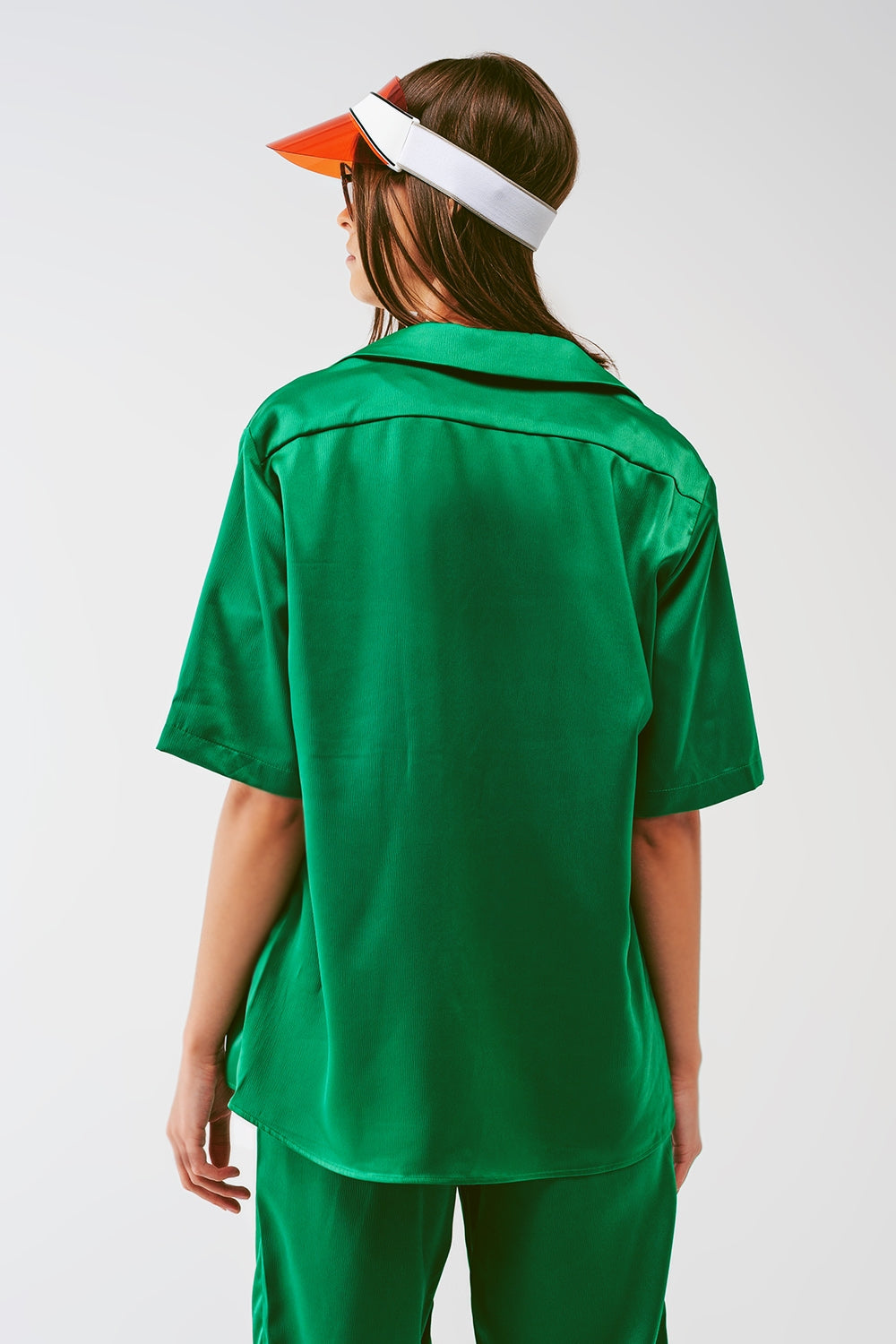 Satin Short Sleeve Shirt In Green