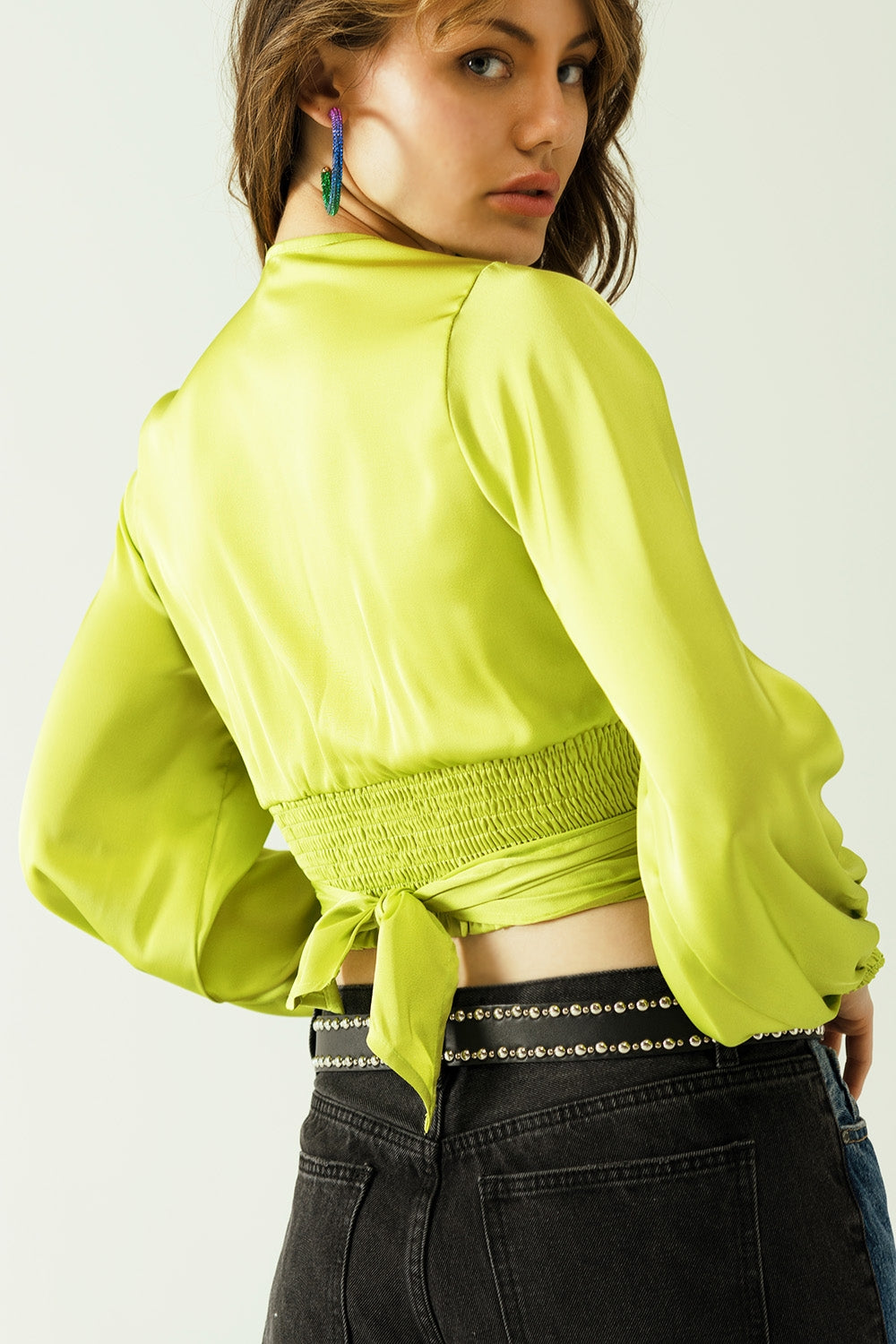 Short Green Crop Top With Long Sleeves