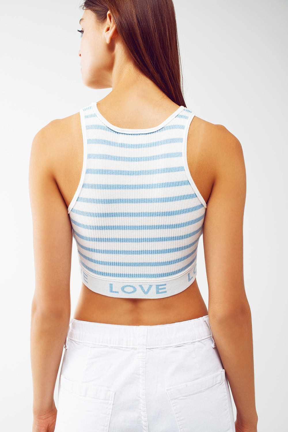 Striped Cropped Top With Love Text In Blue
