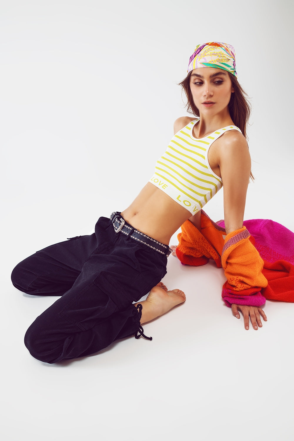 Striped Cropped Top With Love Text In Green