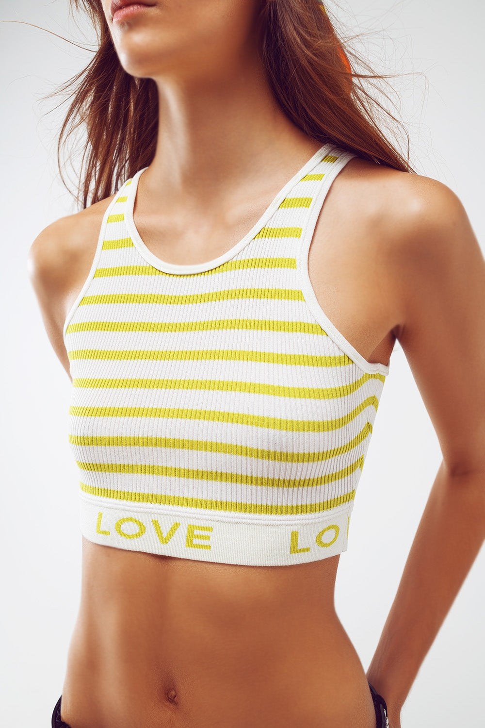 Striped Cropped Top With Love Text In Green