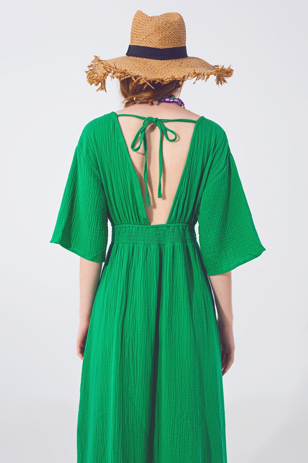 Textured V-Neck Maxi Dress In Green