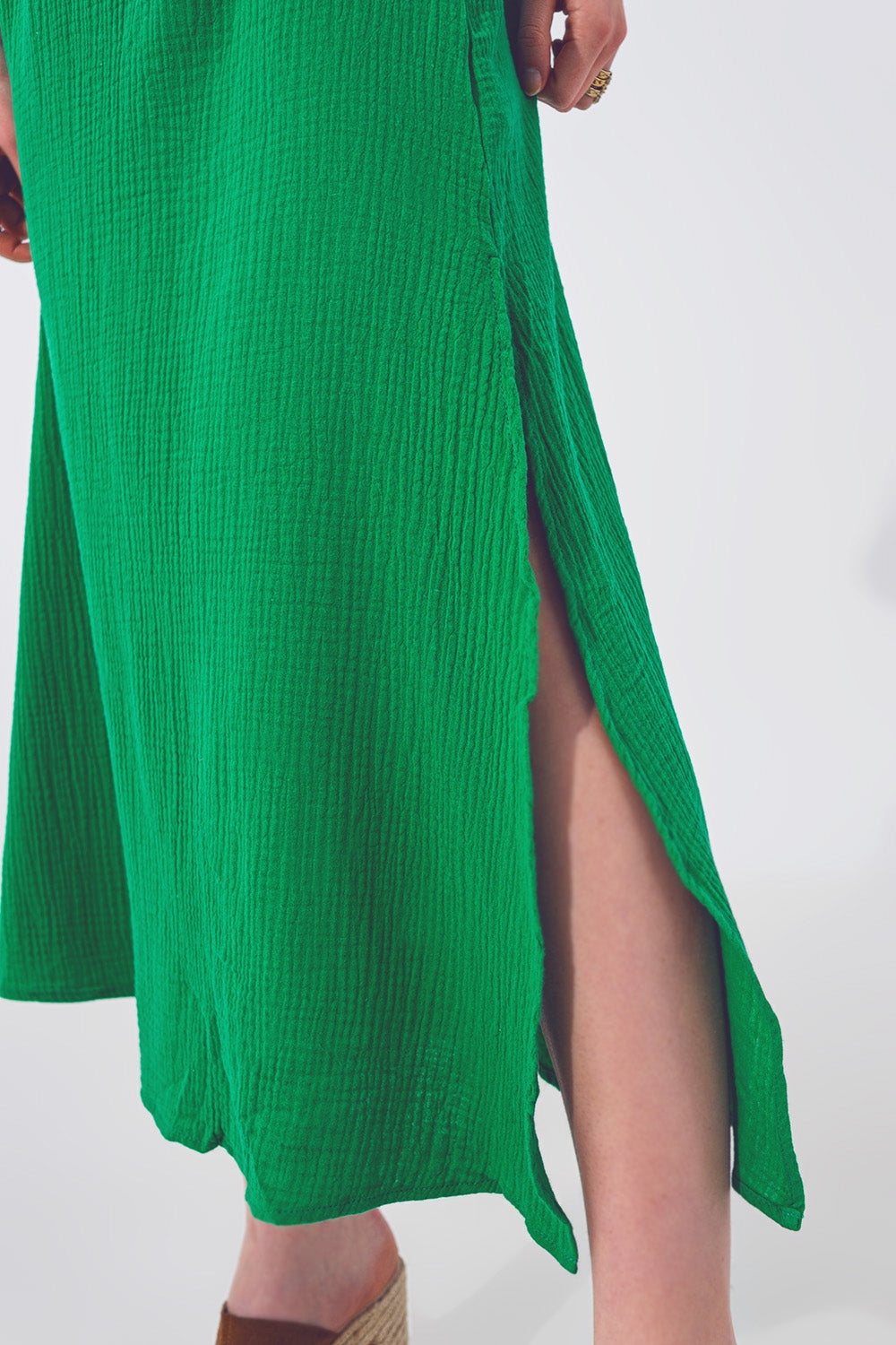 Textured V-Neck Maxi Dress In Green