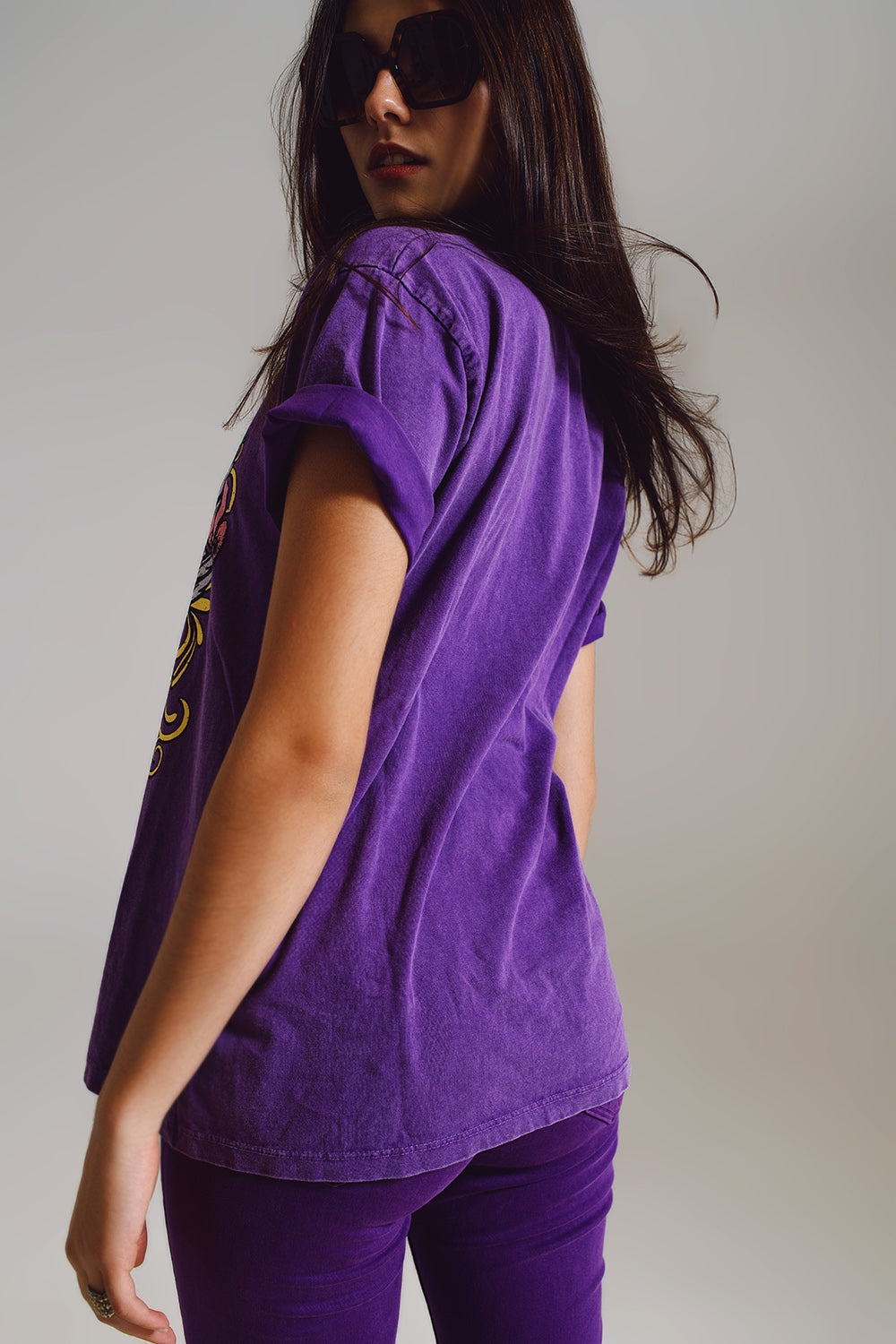 Vintage Rock And Roll Print T-Shirt In Purple