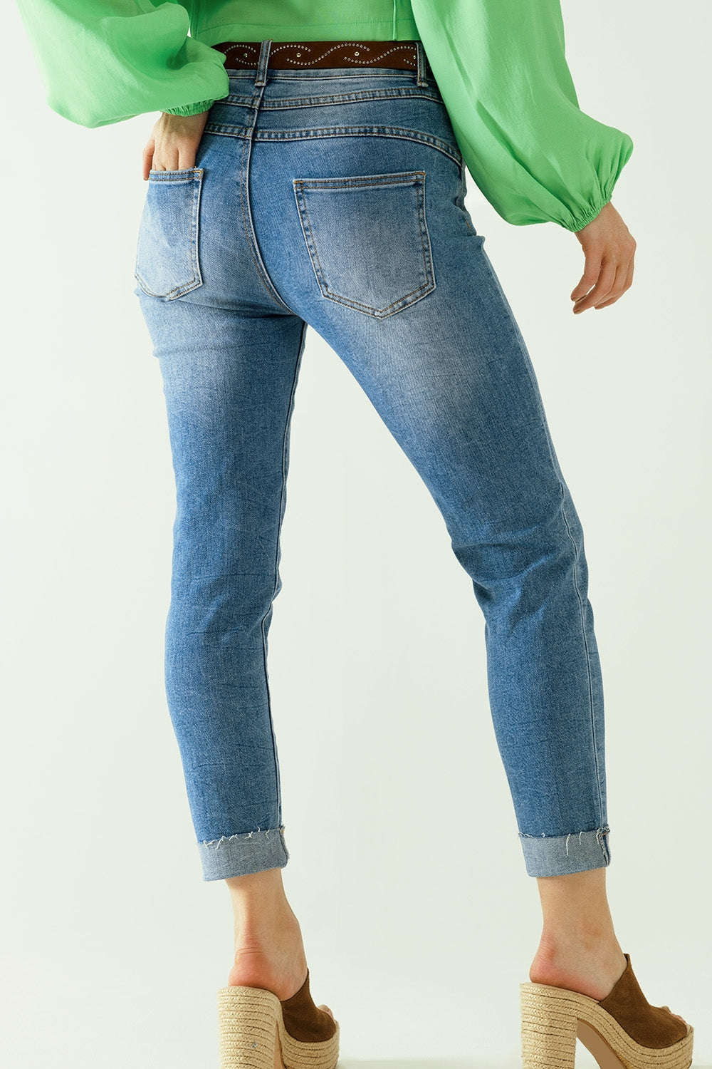 Washed Effect Push-Up Jeans