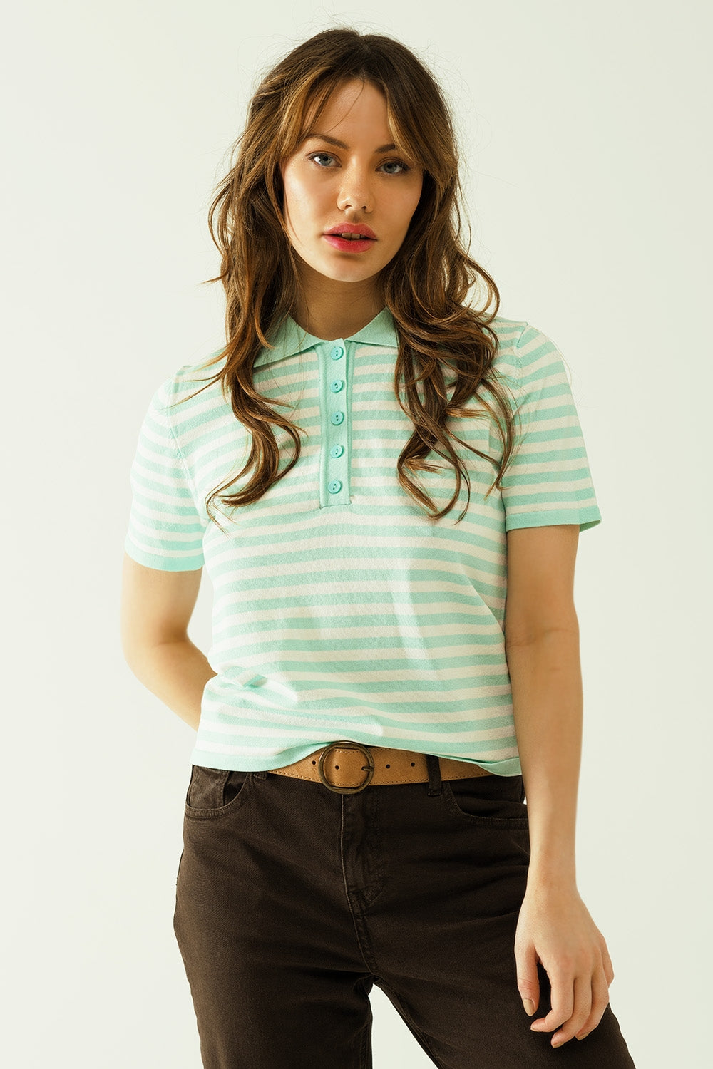 White Short Sleeves Polo Shirt with Stripes